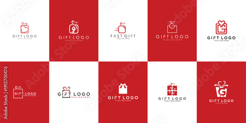 Gift box celebration illustration logo set collection with clean minimal style vector logo, representing surprise, present, and festive concept.