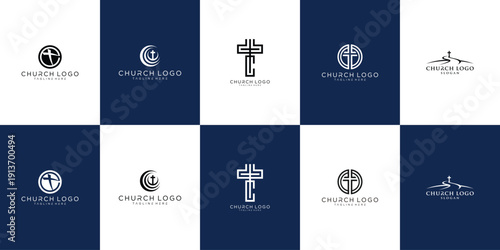 church logo design collection. Bible Church logo design vector. Cross and Holy Bible logo collection