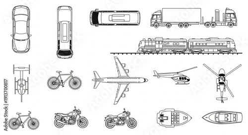 Collection of various transportation vehicles and modes of travel.