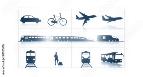 Collection of various transportation vehicles and modes of travel.