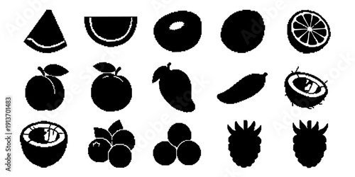 Assorted fruit silhouettes arranged neatly on a clean background for graphic design use.