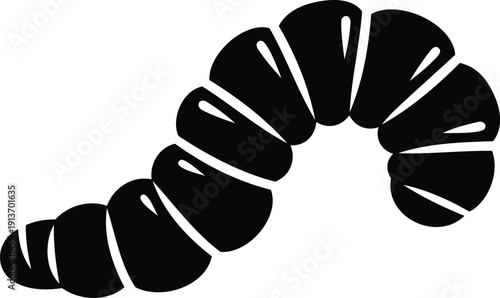 Caterpillar Silhouette: A minimalistic silhouette of a crawling caterpillar, illustrating simplicity and natural form.