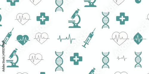 Medical and Health Icons in Teal on a Clean White Background from a Direct Viewpoint
