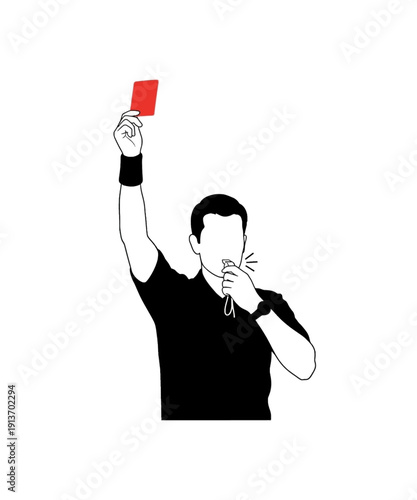 Referee showing red card in intense sports match with dramatic black and white illustration
