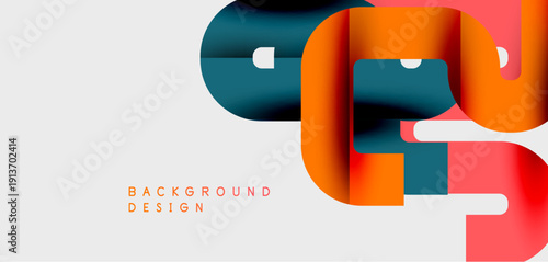 Abstract shapes overlap, creating dynamic composition. Orange, teal, pink hues dominate minimalist background. Modern design element.