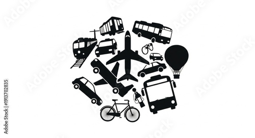 Collection of various transportation vehicles and modes of travel.
