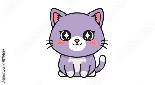 Cute Purple Kitten Cartoon Character