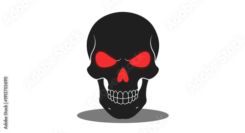 Black Skull with Glowing Red Eyes Illustration