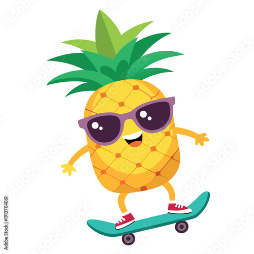 Pineapple on a skateboard cartoon