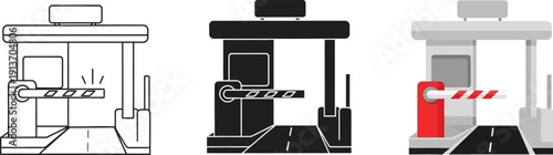 Collection of toll booth icons representing road payment and traffic control perfect for transportation and logistics concepts