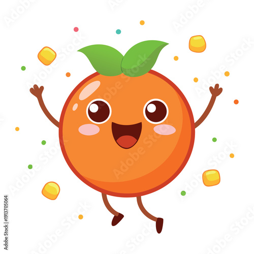 A cheerful cartoon persimmon character jumping with joy