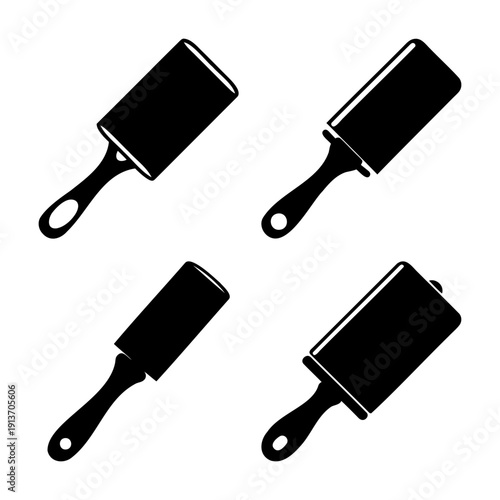 Collection of black silhouette lint roller icons for effective cleaning and textile care