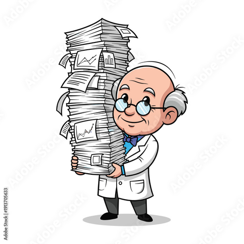 Doctor carrying large stack of documents vector illustration