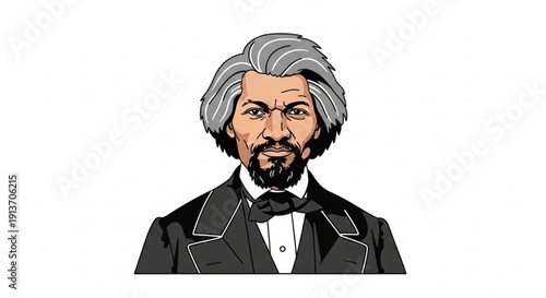 Frederick Douglass Flat Vector Portrait in 19th Century Suit Minimal Clean Illustration
