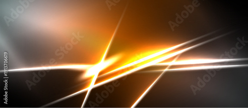 Abstract energy burst. Bright lines intersect dark background. Warm colors dominate, creating dynamic visual effect.