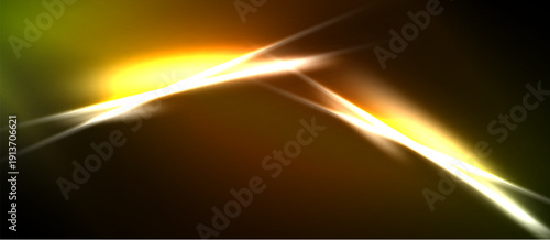 Abstract light streaks, vibrant yellow glows against dark background. Dynamic energy radiates from central point. Modern design element.