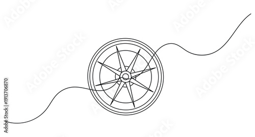 Simple black and white line art of a circular compass icon in a minimalist style