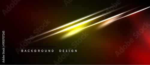 Abstract background features vibrant red, yellow gradients. Diagonal light streaks create dynamic visual effect. Text reads background design.
