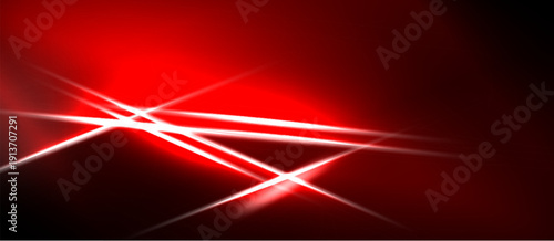 Abstract red background. Bright lines intersect creating dynamic light effects. Minimalist design, modern aesthetic. Intense color gradient.
