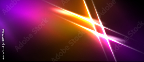 Abstract energy lines, vibrant colors blend. Pink, orange, purple hues create dynamic visual impact. Brightness dominates dark background.