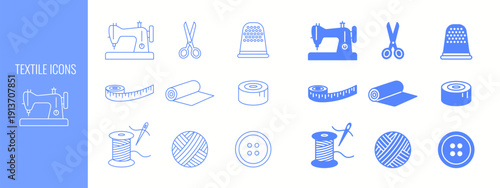 Sewing and knitting 9 Flat and 9 Line icon set with tailor equipment and textile tools vector illustration