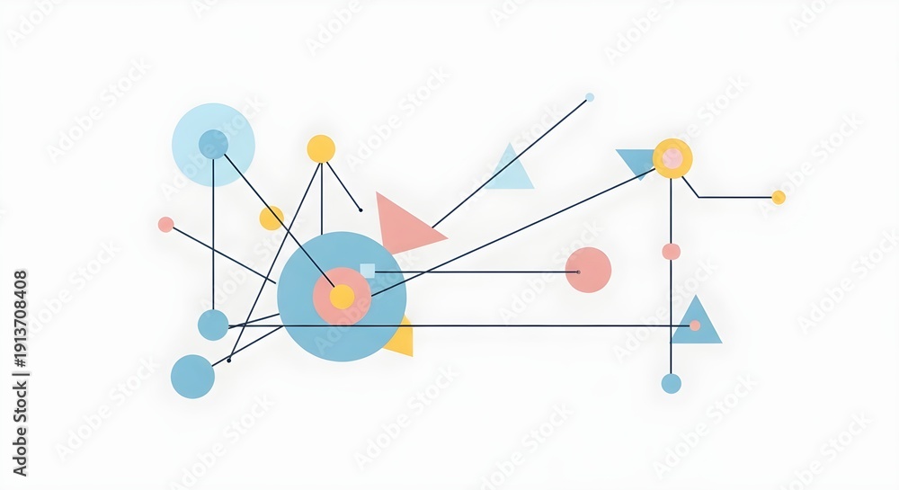 Naklejka premium Abstract Geometric Network with Colorful Shapes on White Background
