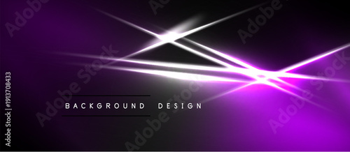 Abstract purple background with bright white lines. Dynamic light effects create modern design. Minimalist aesthetic, sleek presentation.