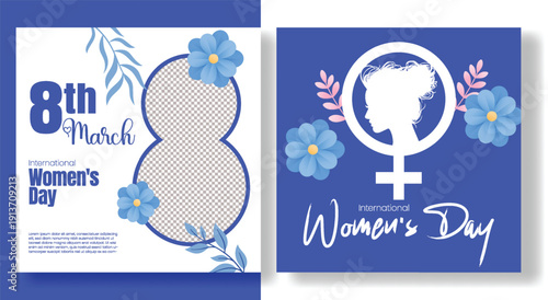 International womens day 8 march social media posts square ads flier flyer poster promo designs banner web banner illustrations with floral backgrounds and women silhouette celebrations