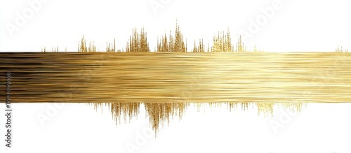 Abstract golden sound wave with peaks and reflections on a white background