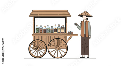 Traditional Indonesian Jamu Herbal Drink Cart Illustration