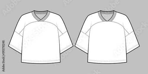 Unisex Oversized Panelled Street-Jersey: Crossover vs. Mitered V-Neck Variations Set of Two- Fashion Flat- Vector Template 