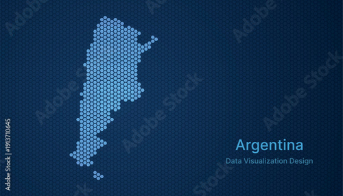 Argentina map in hexagon grid style, abstract blue data background design.