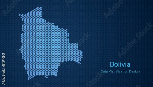 Bolivia map in hexagon grid style, abstract blue data background design.