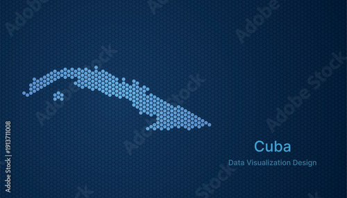 Cuba map in hexagon grid style, abstract blue data background design.