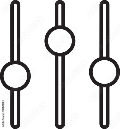 Configuration vector line icon of three vertical sliders representing audio levels or system adjustments