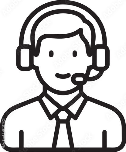 Professional linear vector icon showing a male customer service representative wearing a headset for call center support