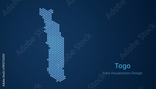 Togo map in hexagon grid style, abstract blue data background design.