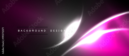 Abstract pink, purple gradient. Dynamic curves create modern visual effect. Dark background enhances luminosity, sleek design.