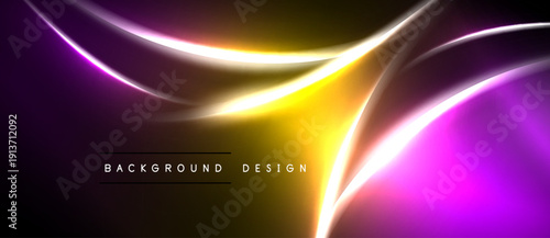 Abstract neon waves, vibrant colors blend. Dark background emphasizes glowing lines, modern design element.