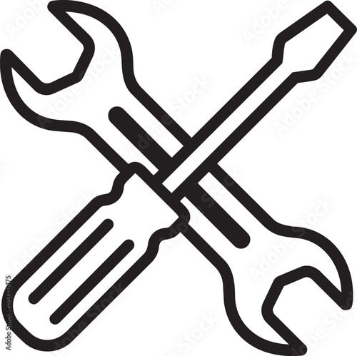 Maintenance vector line icon of a wrench and screwdriver representing repair services and technical tools