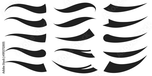 Swoosh tails and vector underlines for baseball team logo. Vintage lines shapes. Brush strokes decorations. Retro curve accent strokes.