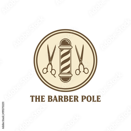 Vintage Barber Shop Emblem with Scissors and Pole