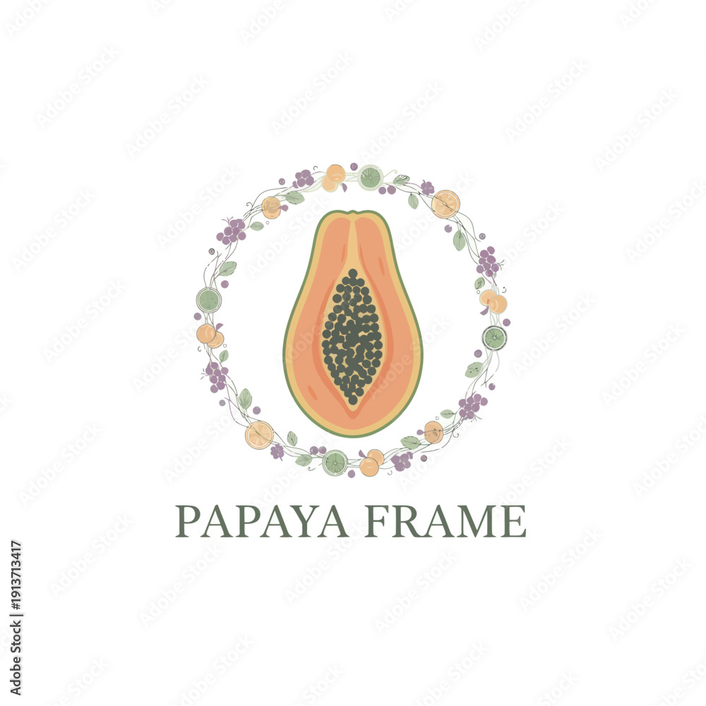 Fototapeta premium Botanical Papaya Fruit Wreath Frame