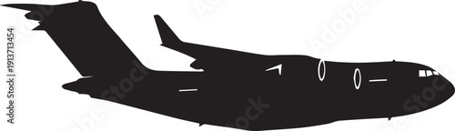 Cargo airplane vector silhouette line art illustration over transparent background