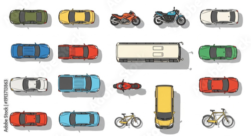 Collection of Various Vehicles Seen From Above.