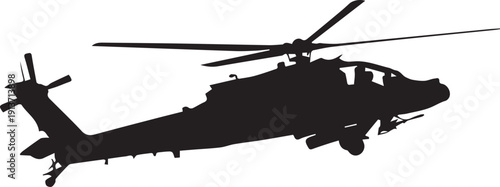 Apache helicopter silhouette illustration in flight on transparent background vector