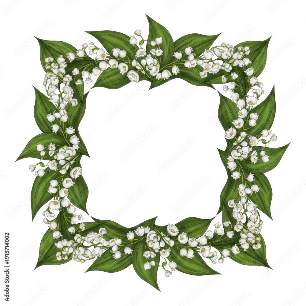 Fototapeta premium A beautifully designed square frame adorned with lush green leaves. isolated on transparent background