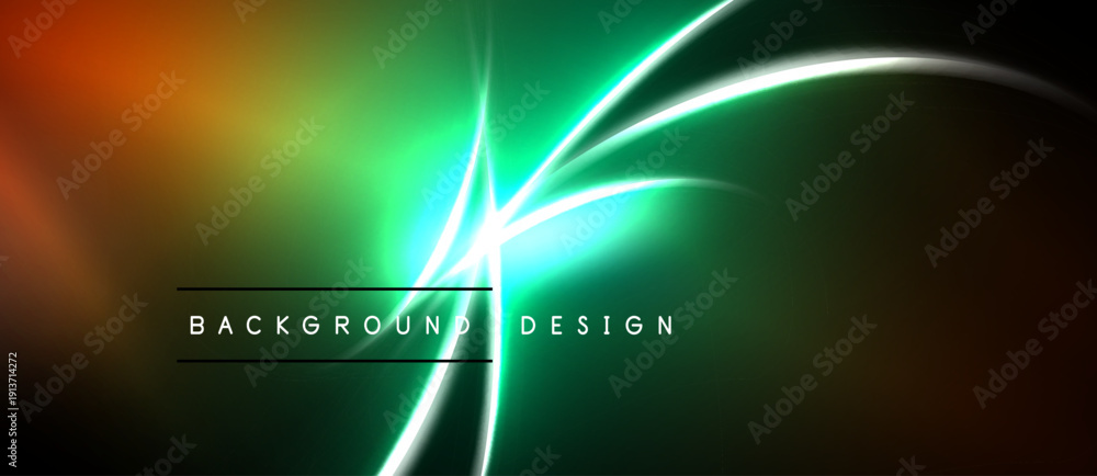 Naklejka premium Abstract background features vibrant green, orange hues. Bright white lines intersect, creating dynamic visual effect. Dark borders frame design.