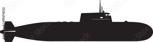Submarine vector silhouette illustration line art underwater vessel with periscope and fins