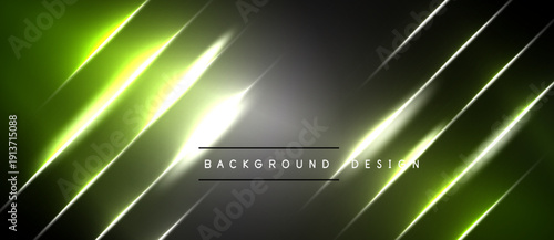 Abstract background features glowing lines, gradients. Dark tones dominate with bright yellow highlights. Modern design element.
